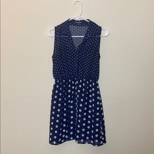 Blue and white polka dot short dress